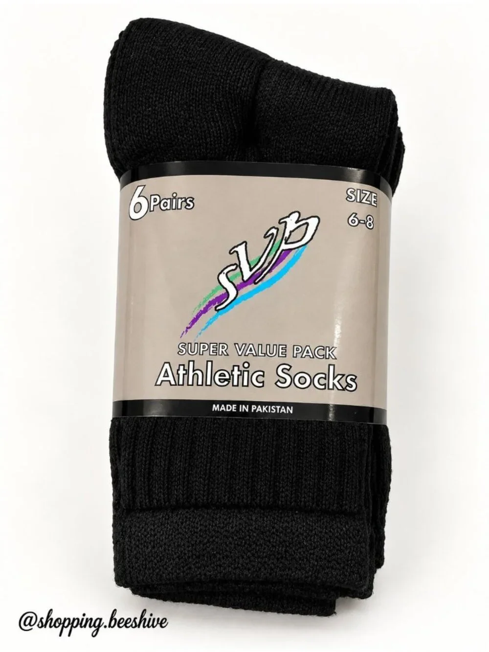 B2GO Value Pack Athletic Socks 6 Pairs Black Size 6-8 70% Recycled Cotton NEW